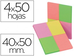 4x50 notas adhesivas quita y pon Q-Connect 40x50mm. neón verde amarillo rosa